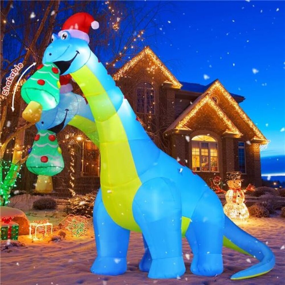 10FT Christmas Inflatables Outdoor Decorations, Blow Up Dinosaur Eat